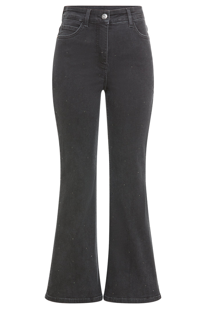 Black flared jeans on a white background