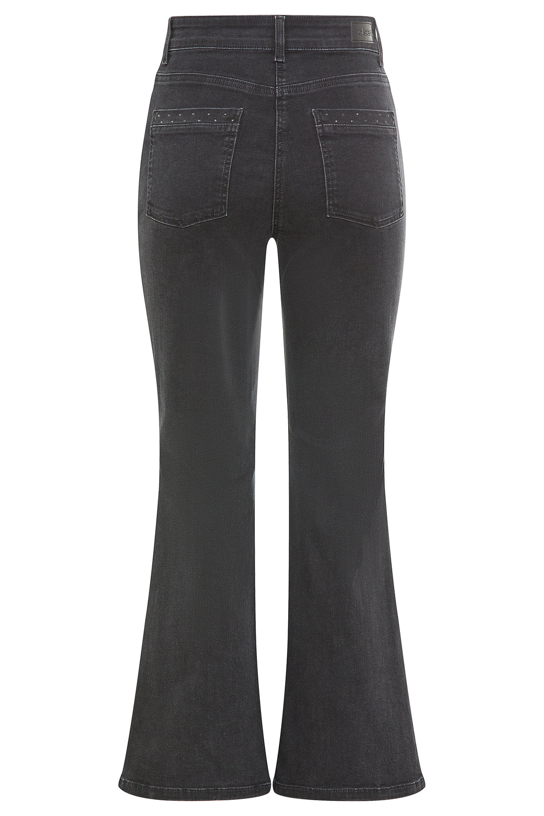 Black flared jeans on a white background