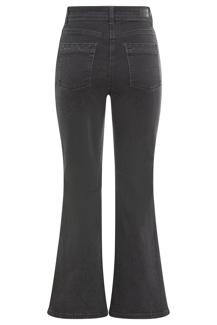 Black flared jeans on a white background