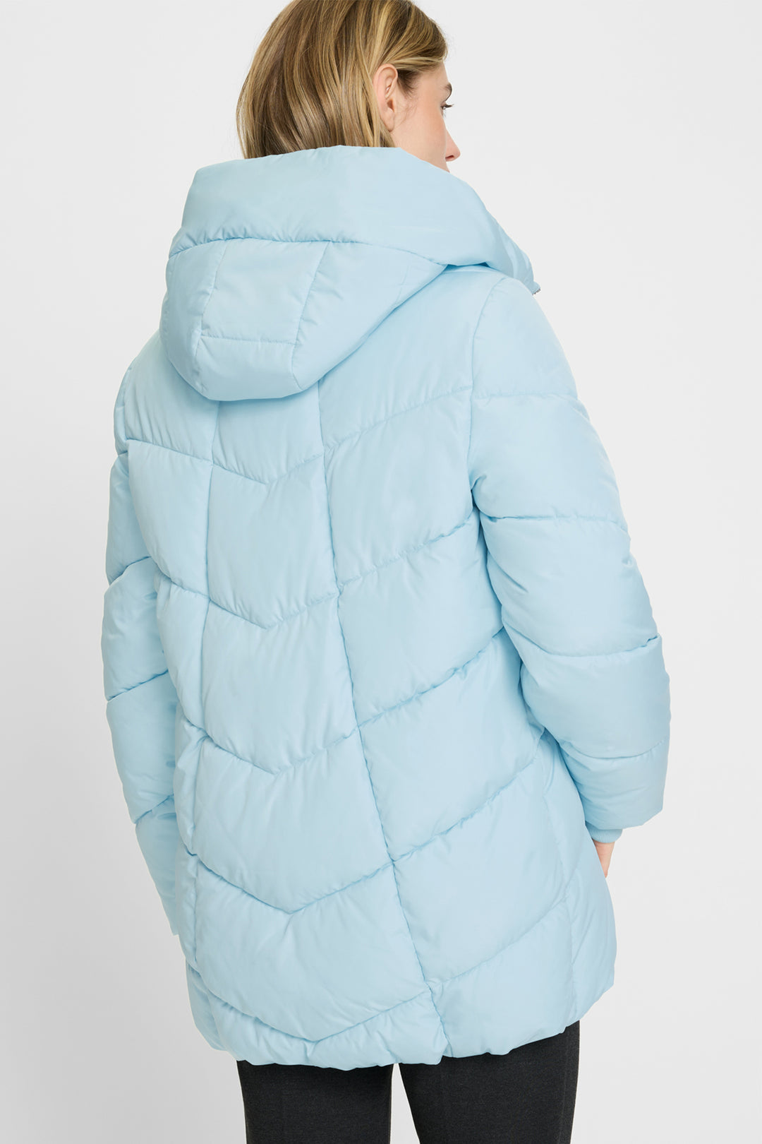 Olsen 15101435 Satin Blue Padded Longline Cloud Coat