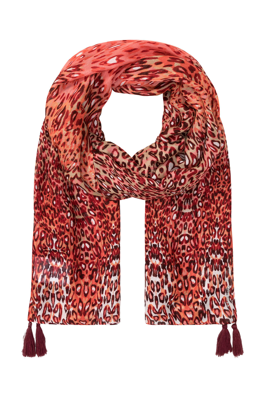 Olsen 18001850 Spiced Orange Animal Print Tassle Scarf - Experience Boutique