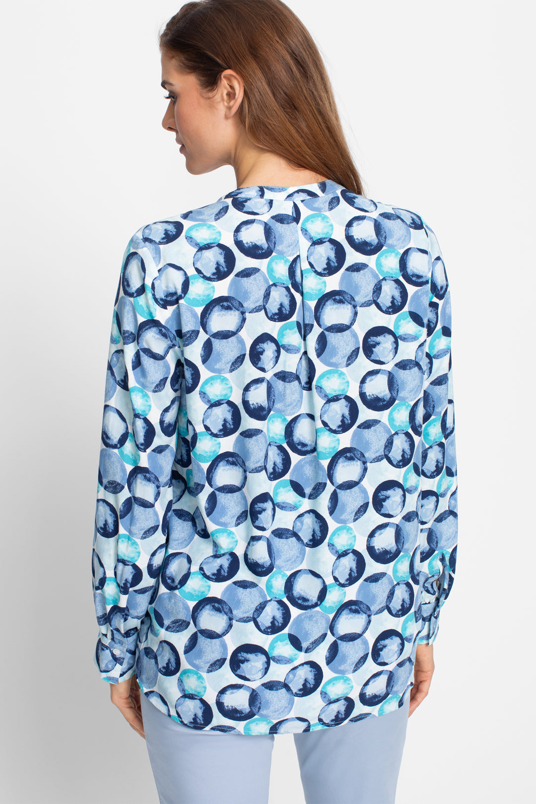 Olsen Blouse Pastel Mint Blue Circle Print 12001948 40189 - Experience Boutique