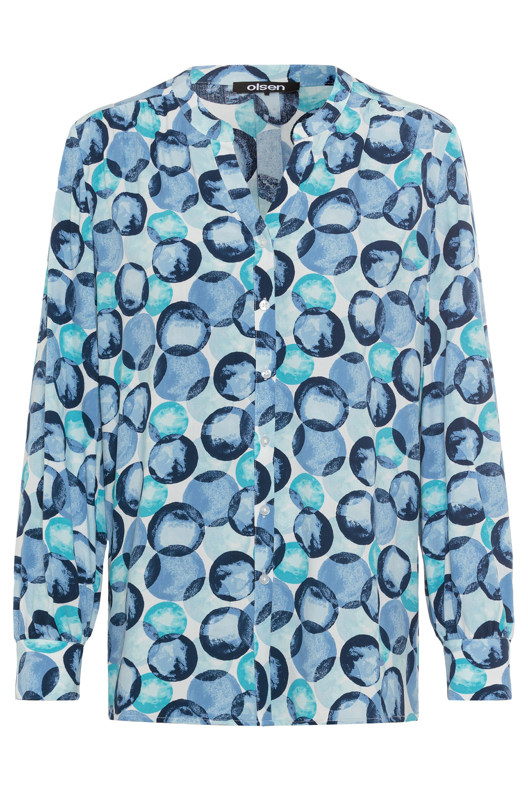 Olsen Blouse Pastel Mint Blue Circle Print 12001948 40189 - Experience Boutique
