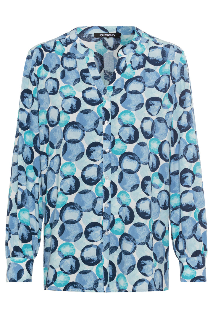 Olsen Blouse Pastel Mint Blue Circle Print 12001948 40189 - Experience Boutique