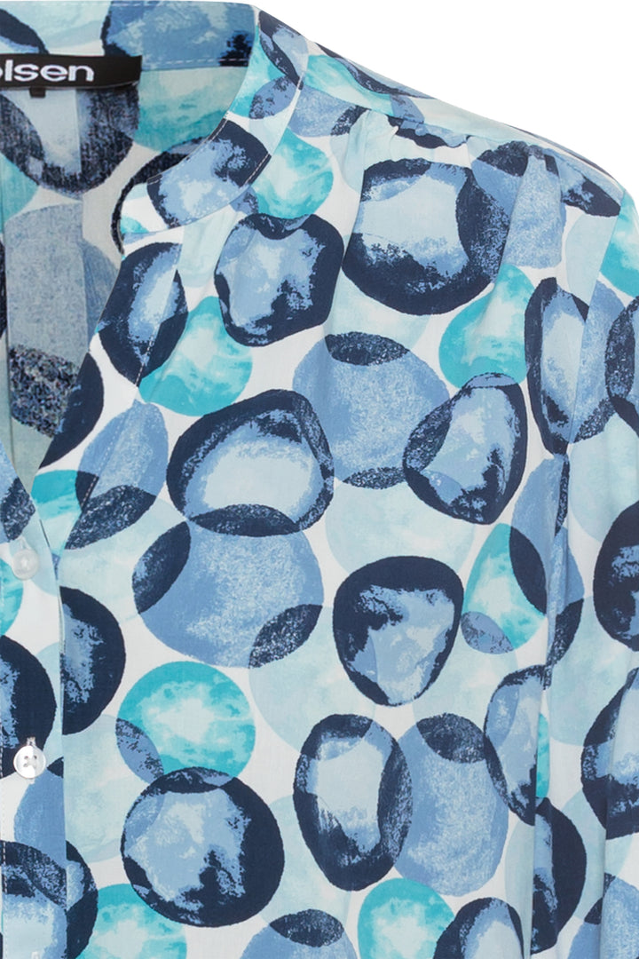 Olsen Blouse Pastel Mint Blue Circle Print 12001948 40189 - Experience Boutique