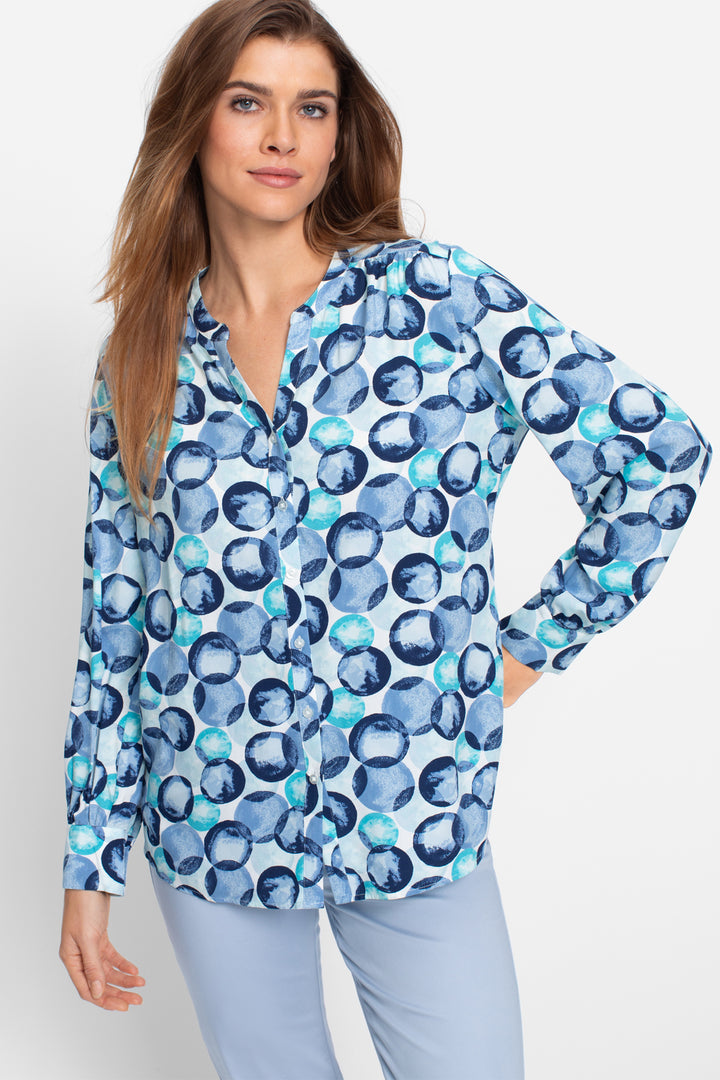 Olsen Blouse Pastel Mint Blue Circle Print 12001948 40189 - Experience Boutique