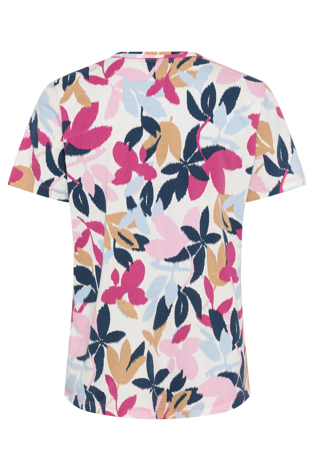 Olsen Boysenberry Pink Leaf Print Cotton V-Neck T-Shirt 11105128 70077 - Experience Boutique