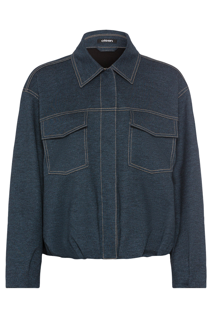 Olsen Dark Denim Effect Shirt Collar Jacket 15001620 40290 - Experience Boutique