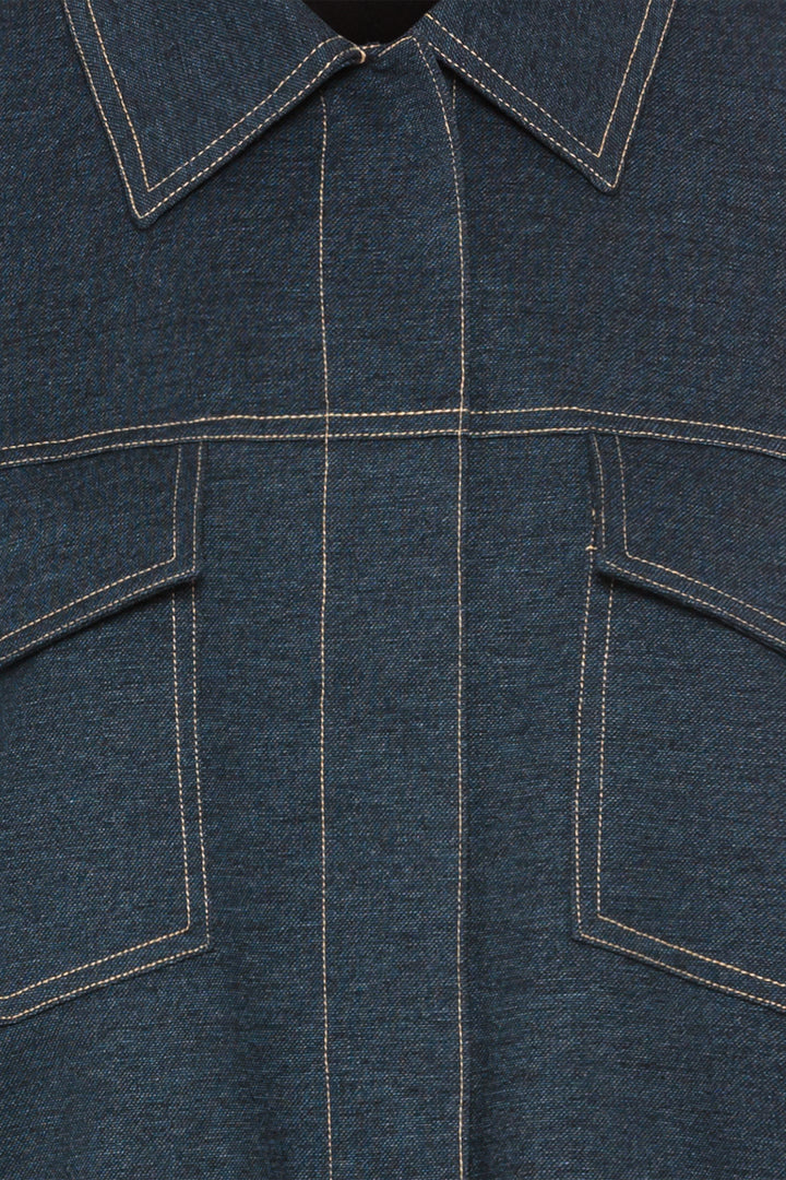 Olsen Dark Denim Effect Shirt Collar Jacket 15001620 40290 - Experience Boutique