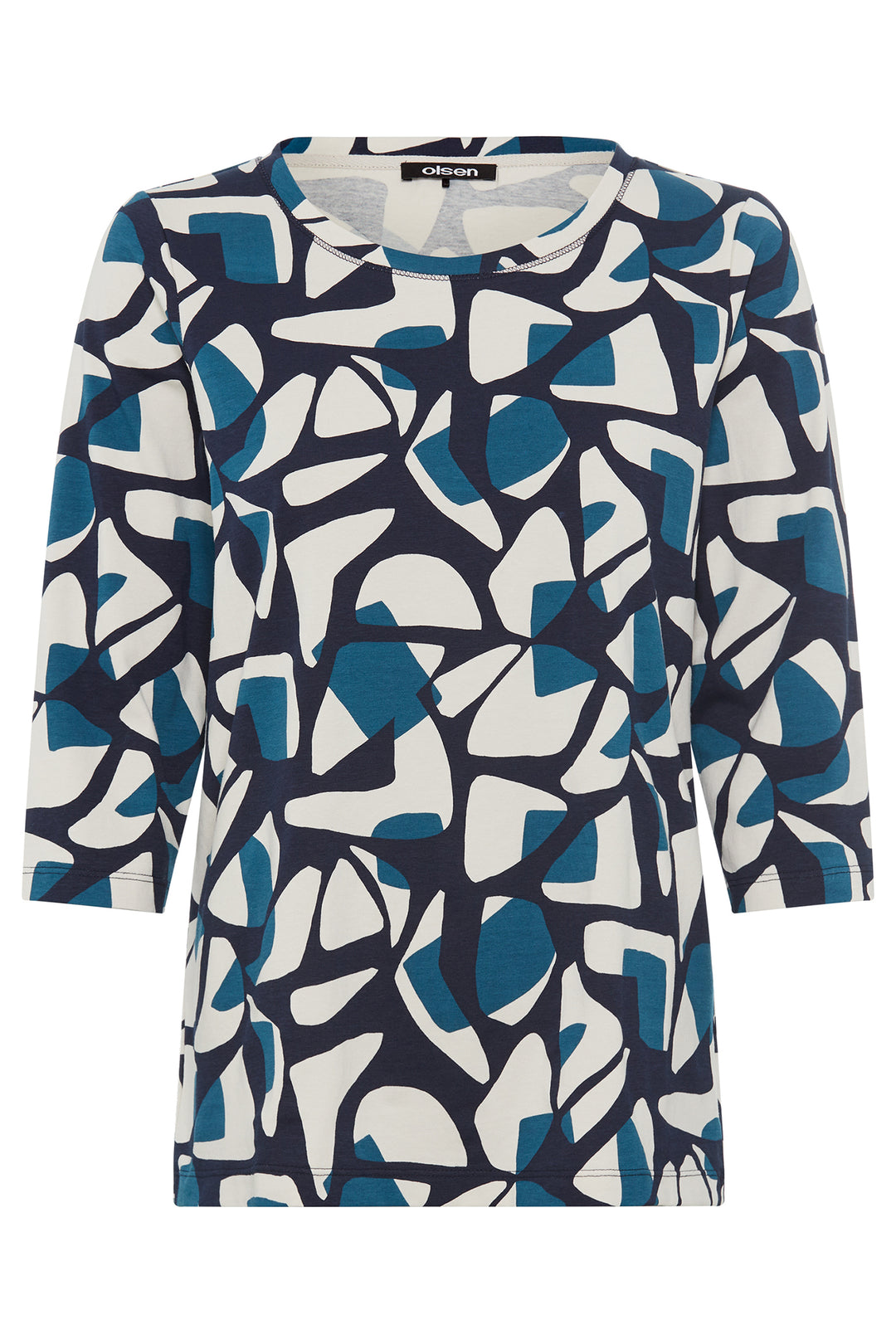 Olsen Ink Blue Geo Print T-Shirt 11105176 40173 - Experience Boutique