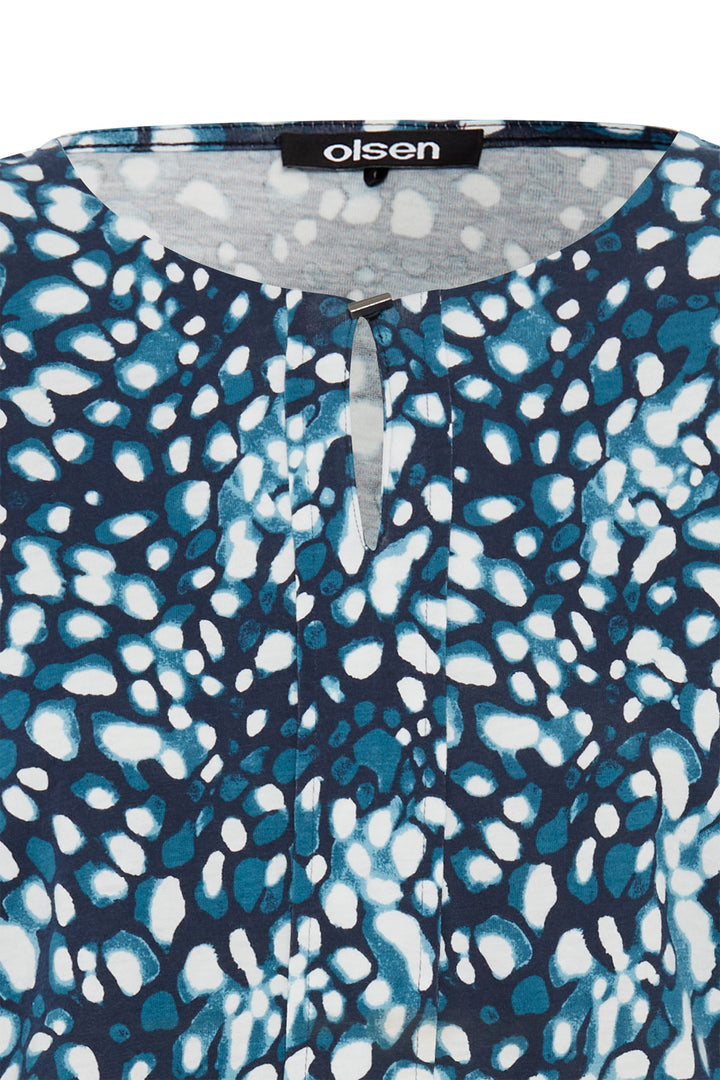 Olsen Ink Blue Pebble Print Longsleeve Top 11105178 40173 - Experience Boutique