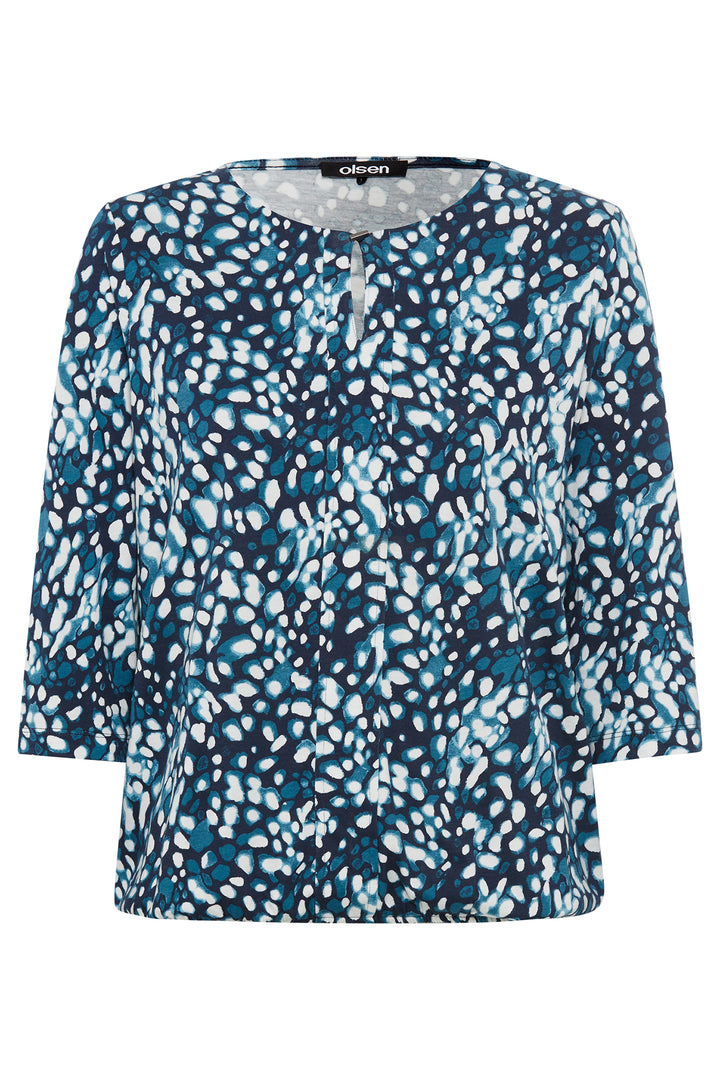 Olsen Ink Blue Pebble Print Longsleeve Top 11105178 40173 - Experience Boutique