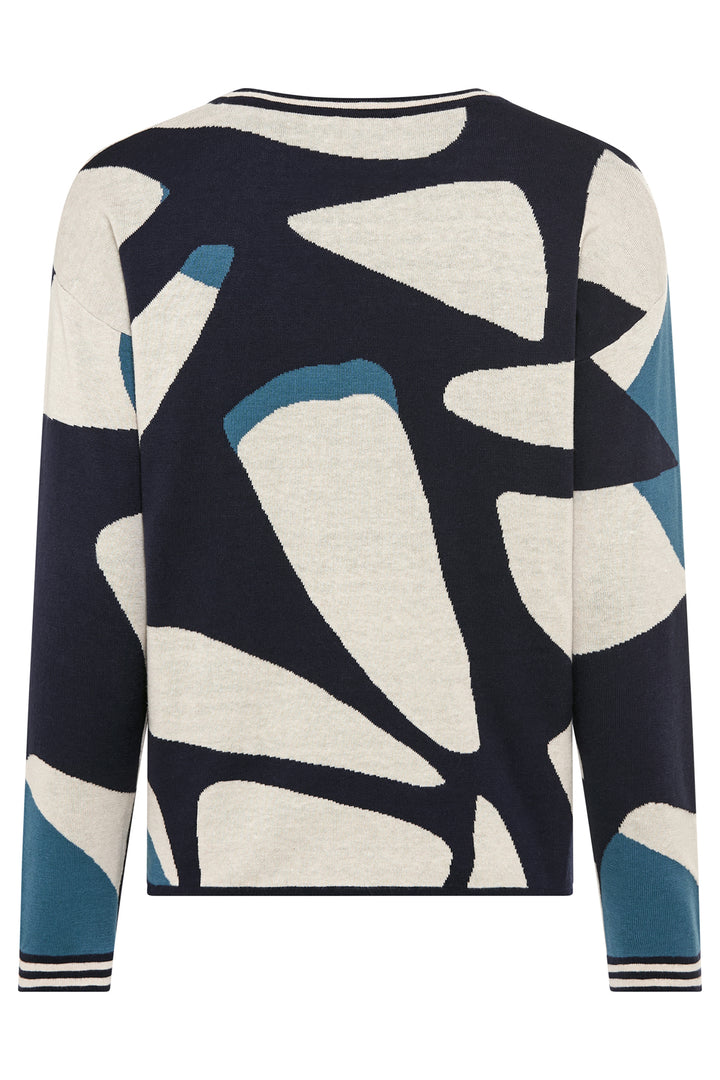 Olsen Ink Blue Print Embellished Knit Jumper 11004686 40173 - Experience Boutique