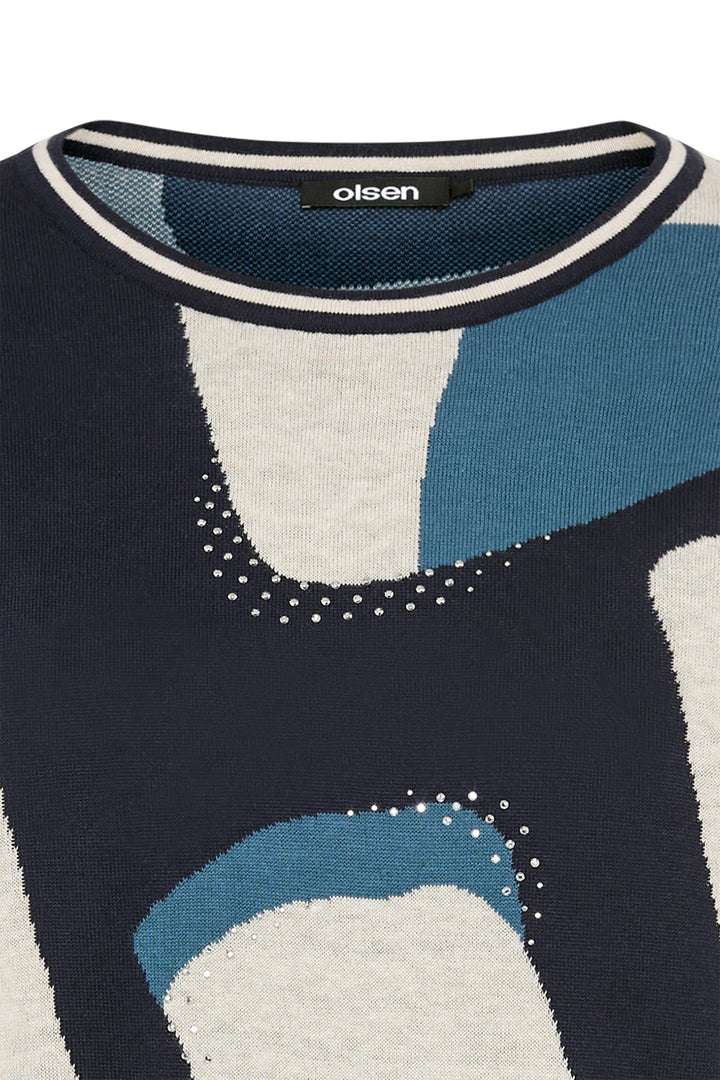 Olsen Ink Blue Print Embellished Knit Jumper 11004686 40173 - Experience Boutique