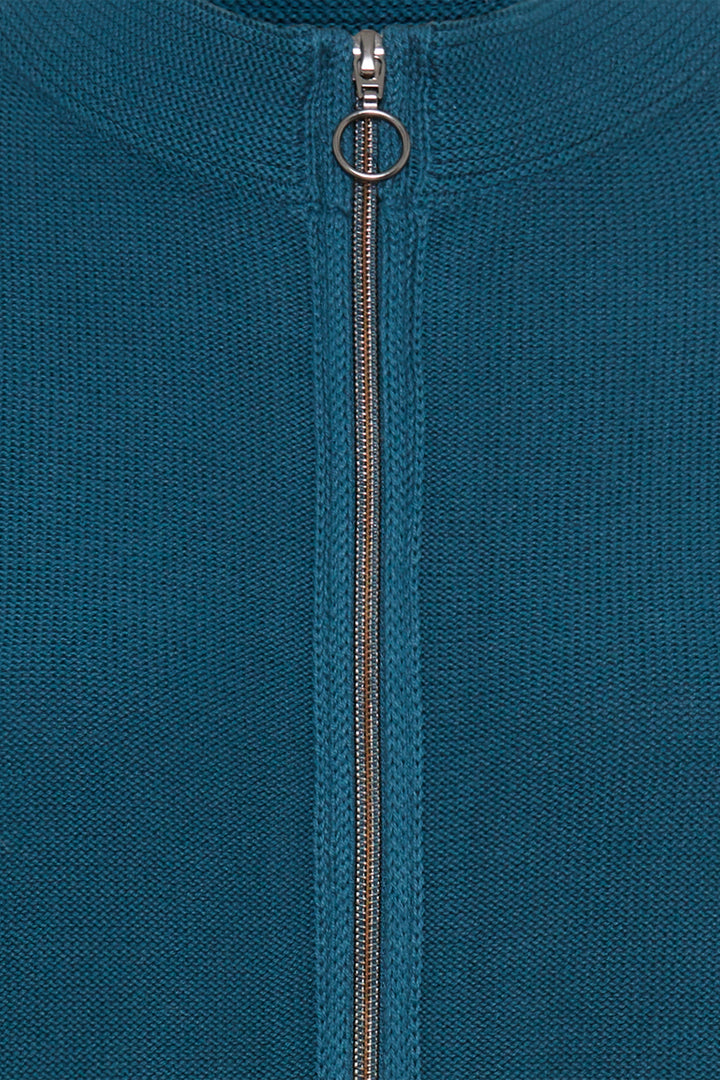 Olsen Midnight Teal Zip Front Knitted Cardigan 11000601 40294 - Experience Boutique