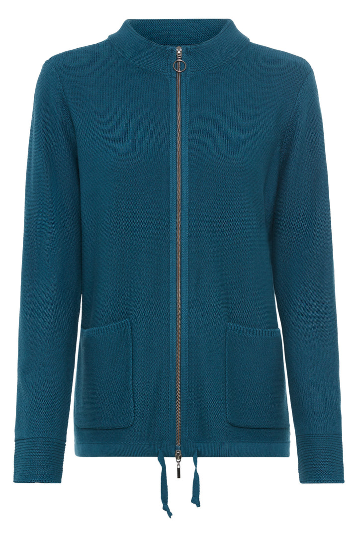 Olsen Midnight Teal Zip Front Knitted Cardigan 11000601 40294 - Experience Boutique