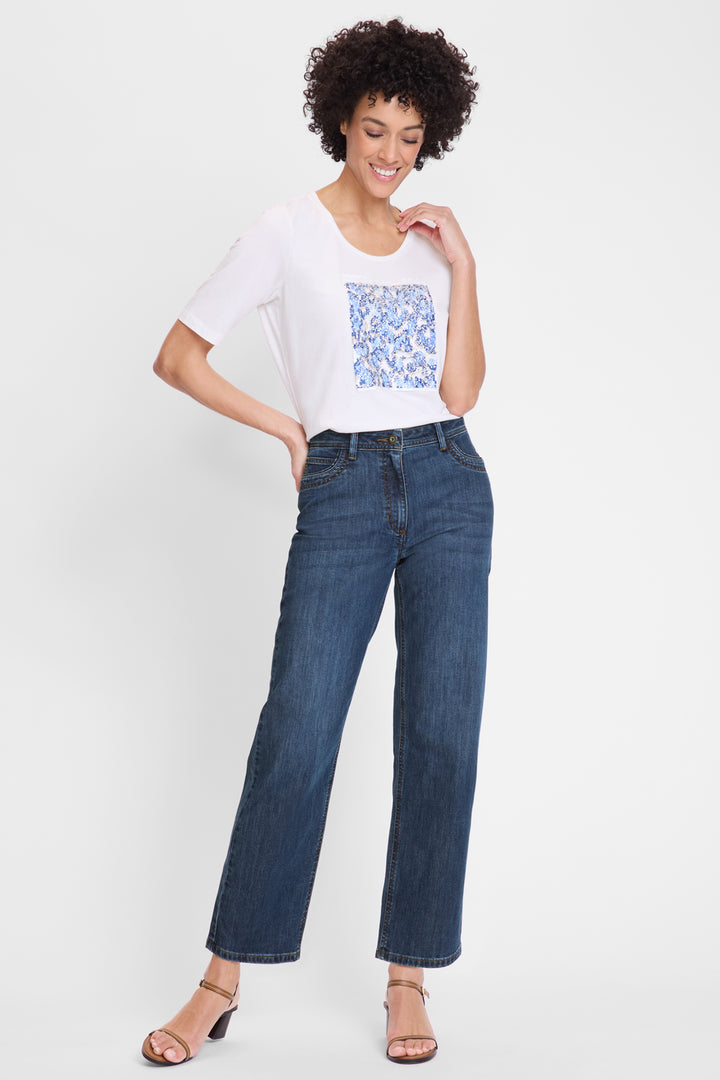 Olsen Mona Mid Blue Denim Straight Cropped Jeans 14002429 40070 - Experience Boutique