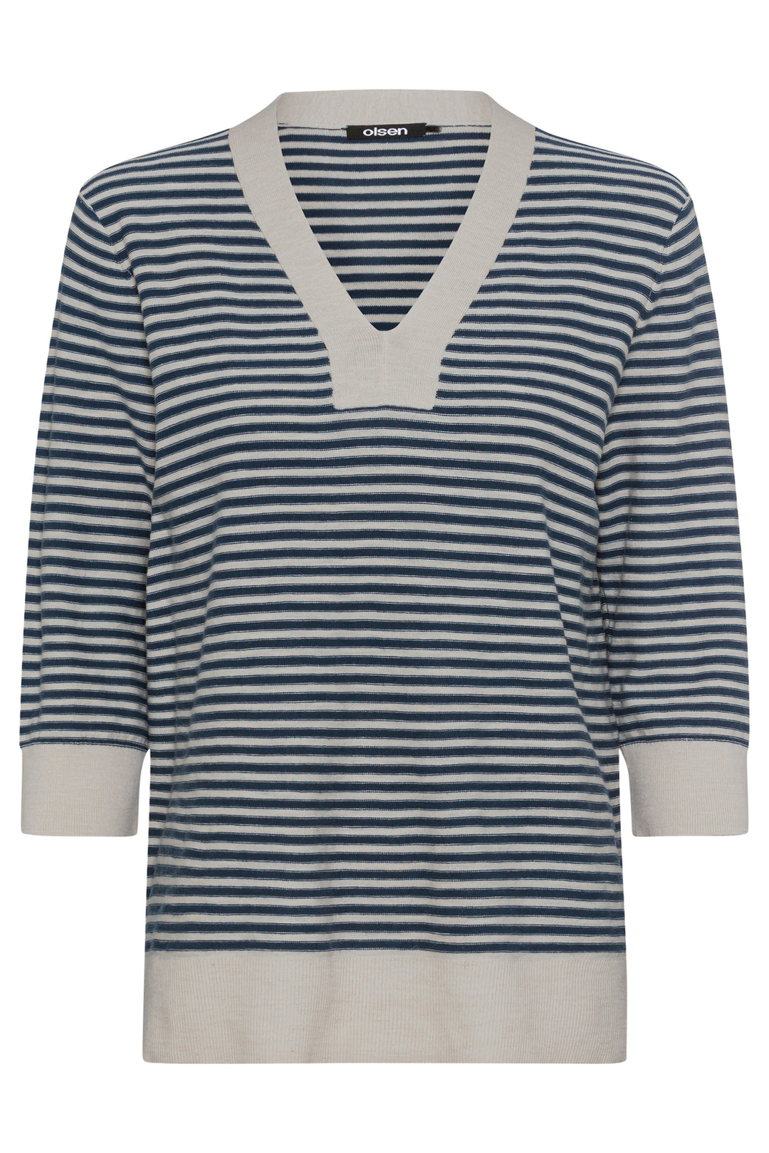 Olsen Navy & Taupe Stripe Knitted Jumper 11004621 40290 - Experience Boutique