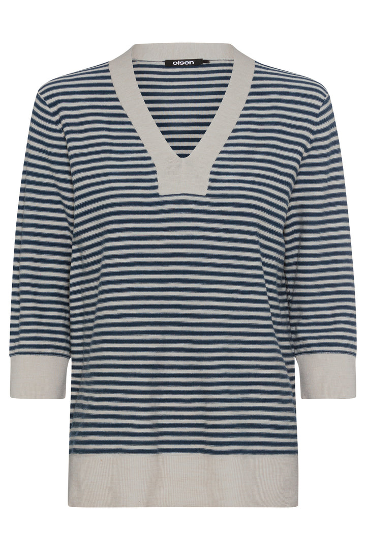 Olsen Navy & Taupe Stripe Knitted Jumper 11004621 40290 - Experience Boutique