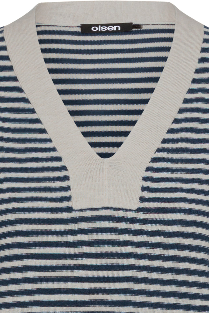 Olsen Navy & Taupe Stripe Knitted Jumper 11004621 40290 - Experience Boutique