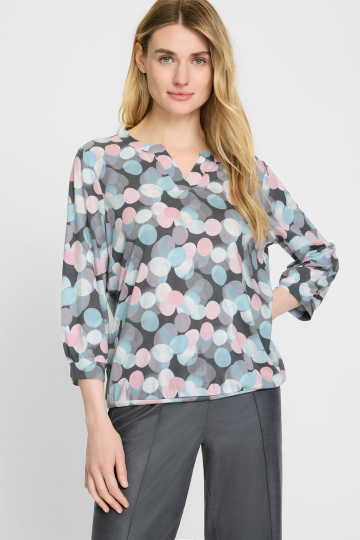 Olsen 11105194 Satin Blue Bubble Print Blouson Top 10296