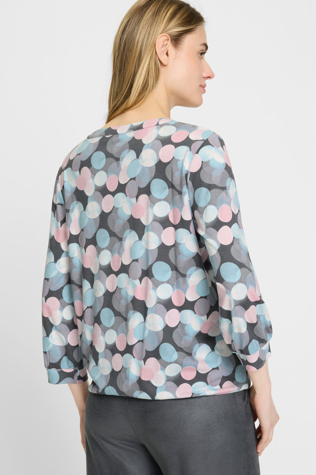Olsen 11105194 Satin Blue Bubble Print Blouson Top 10296