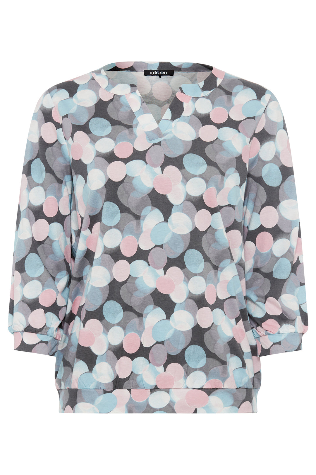 Olsen Satin Blue Bubble Print Blouson Top 11105194 10296 - Experience Boutique