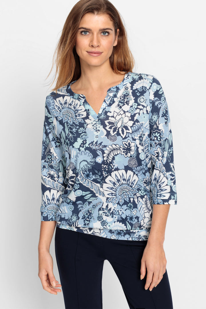 Olsen Top Coast Vibes Ink Blue Floral Print 11104984 40173 - Experience Boutique