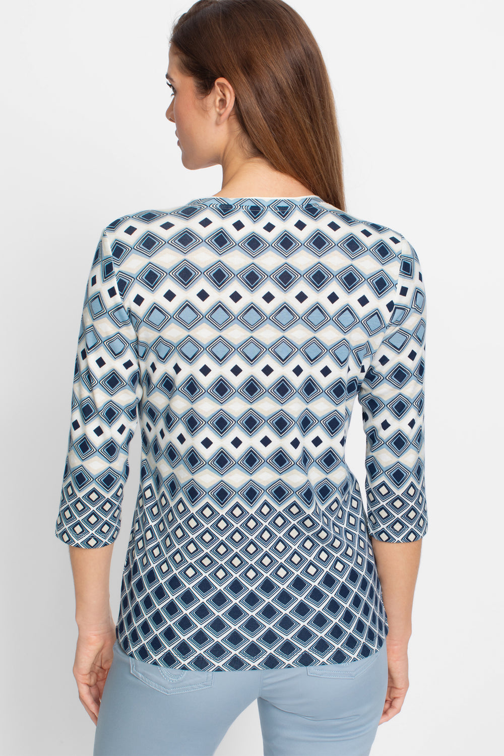 Olsen Top Coast Vibes Light Blue Diamond Print 11104982 40027 - Experience Boutique