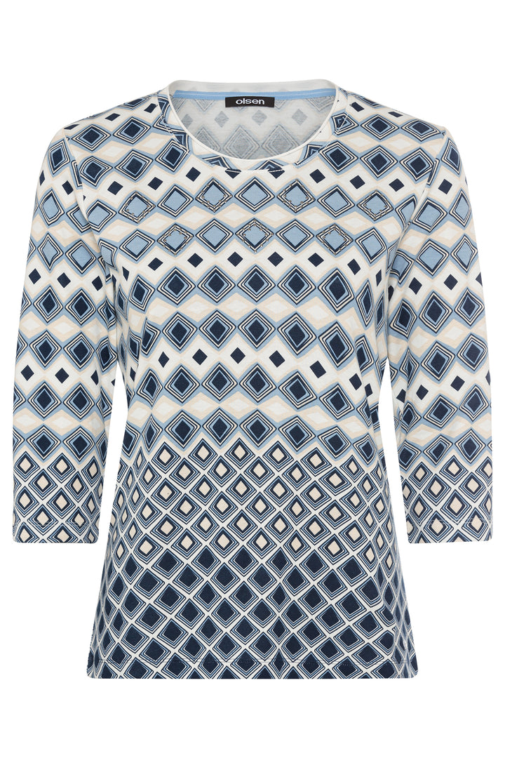 Olsen Top Coast Vibes Light Blue Diamond Print 11104982 40027 - Experience Boutique