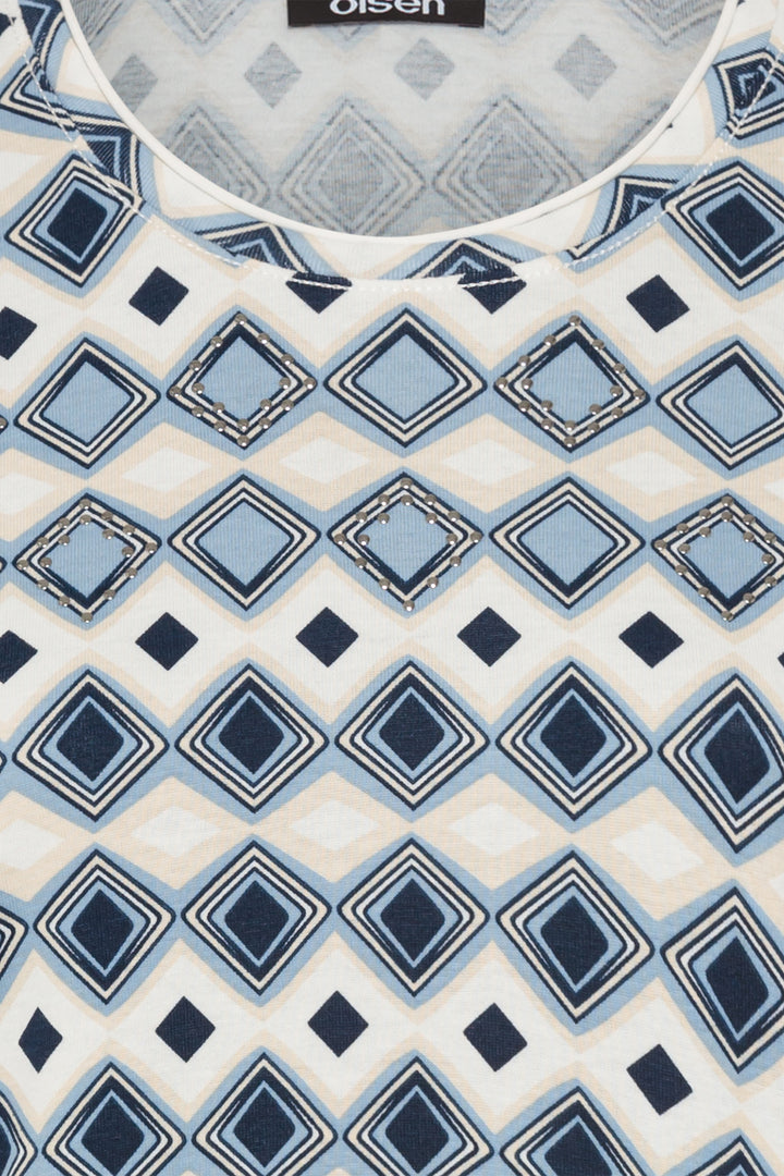 Olsen Top Coast Vibes Light Blue Diamond Print 11104982 40027 - Experience Boutique