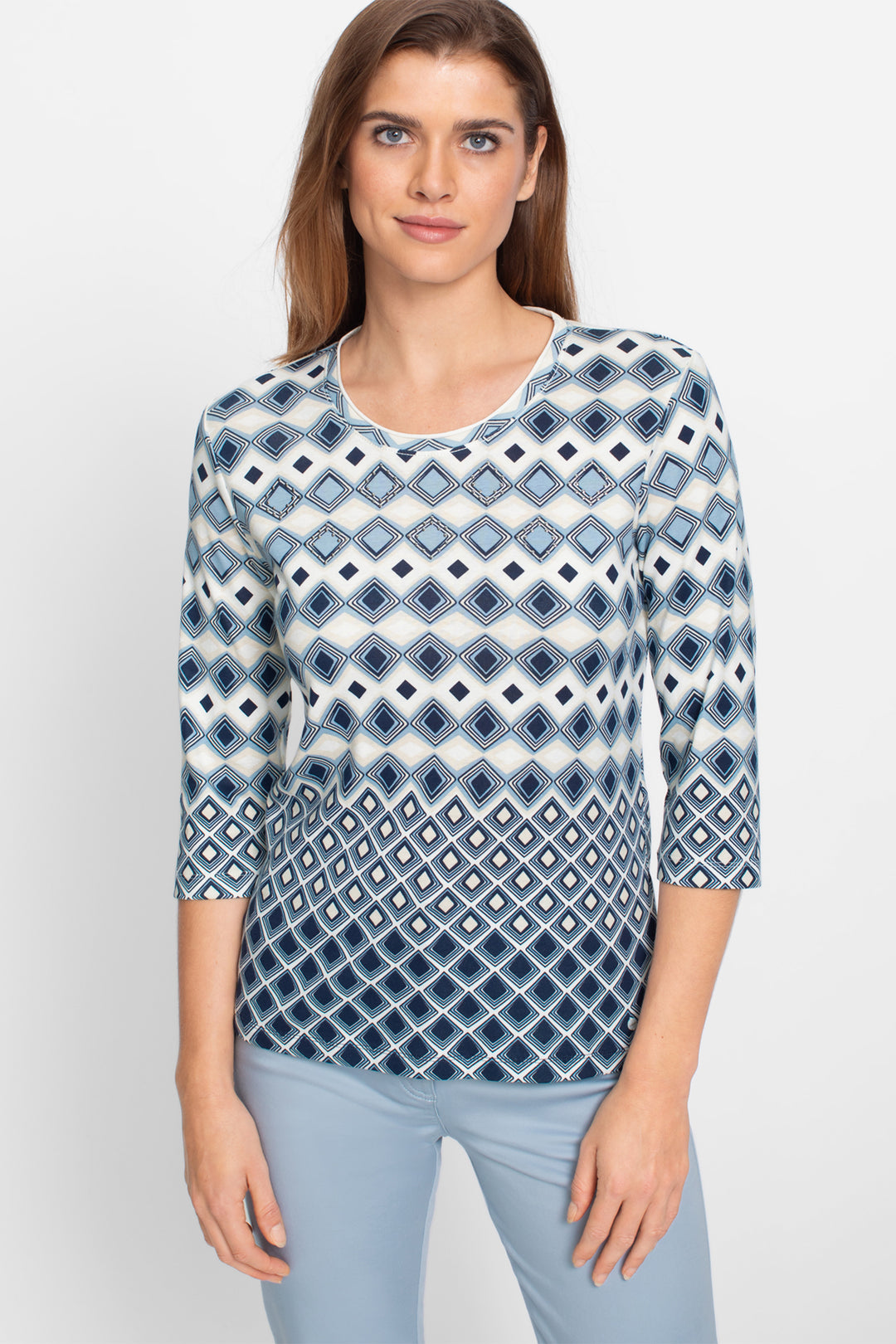 Olsen Top Coast Vibes Light Blue Diamond Print 11104982 40027 - Experience Boutique