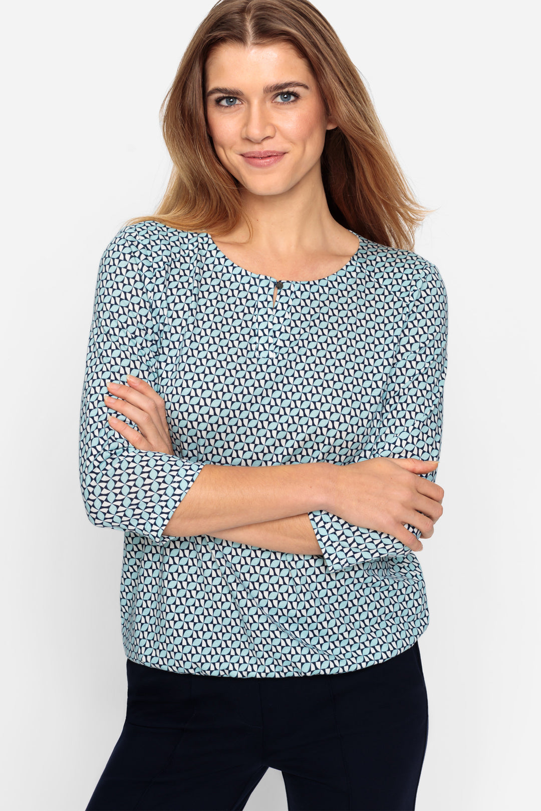 Olsen Top Coast Vibes Pastel Mint Print 11100624 50205 - Experience Boutique