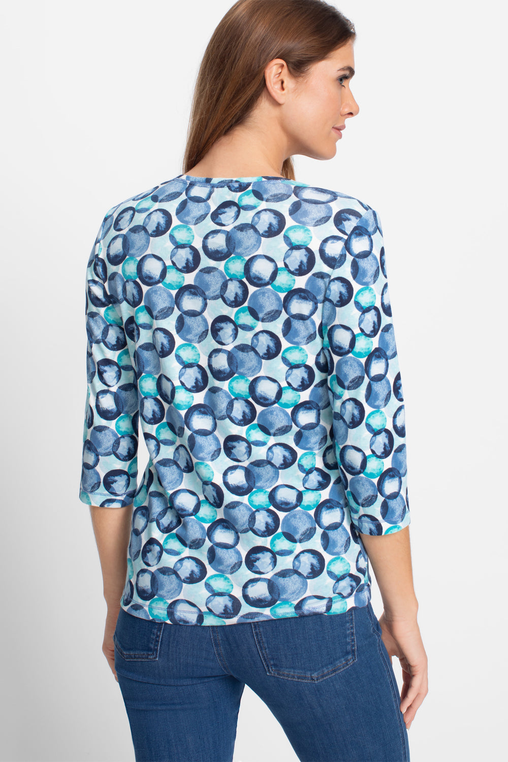 Olsen Top Indigo Denim Circle Print 11104979 40189 - Experience Boutique