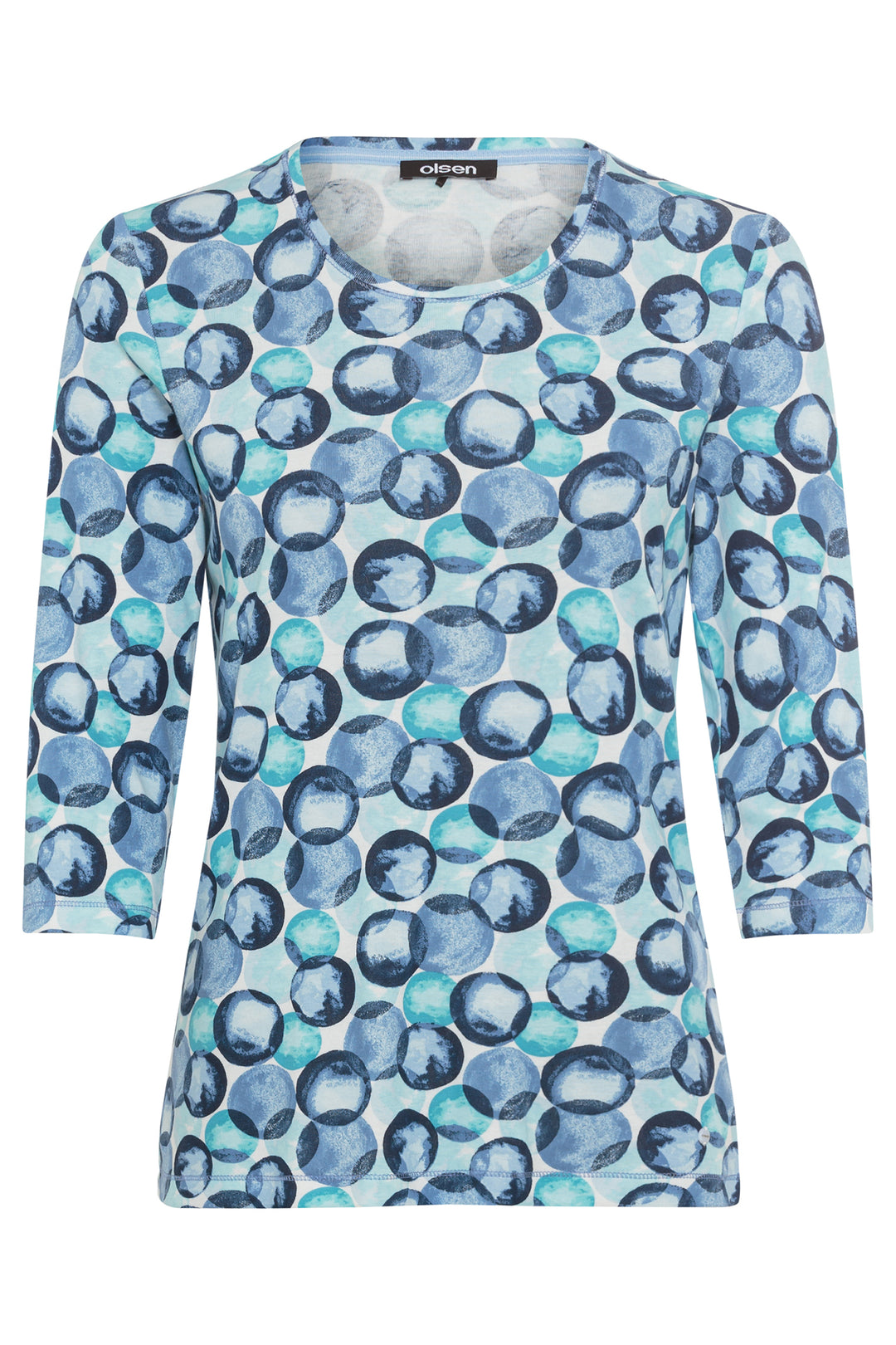 Olsen Top Indigo Denim Circle Print 11104979 40189 - Experience Boutique