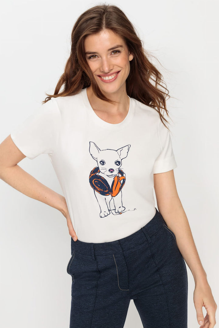 Olsen White Chihuahua Print T-Shirt 11105029 - Experience Boutique