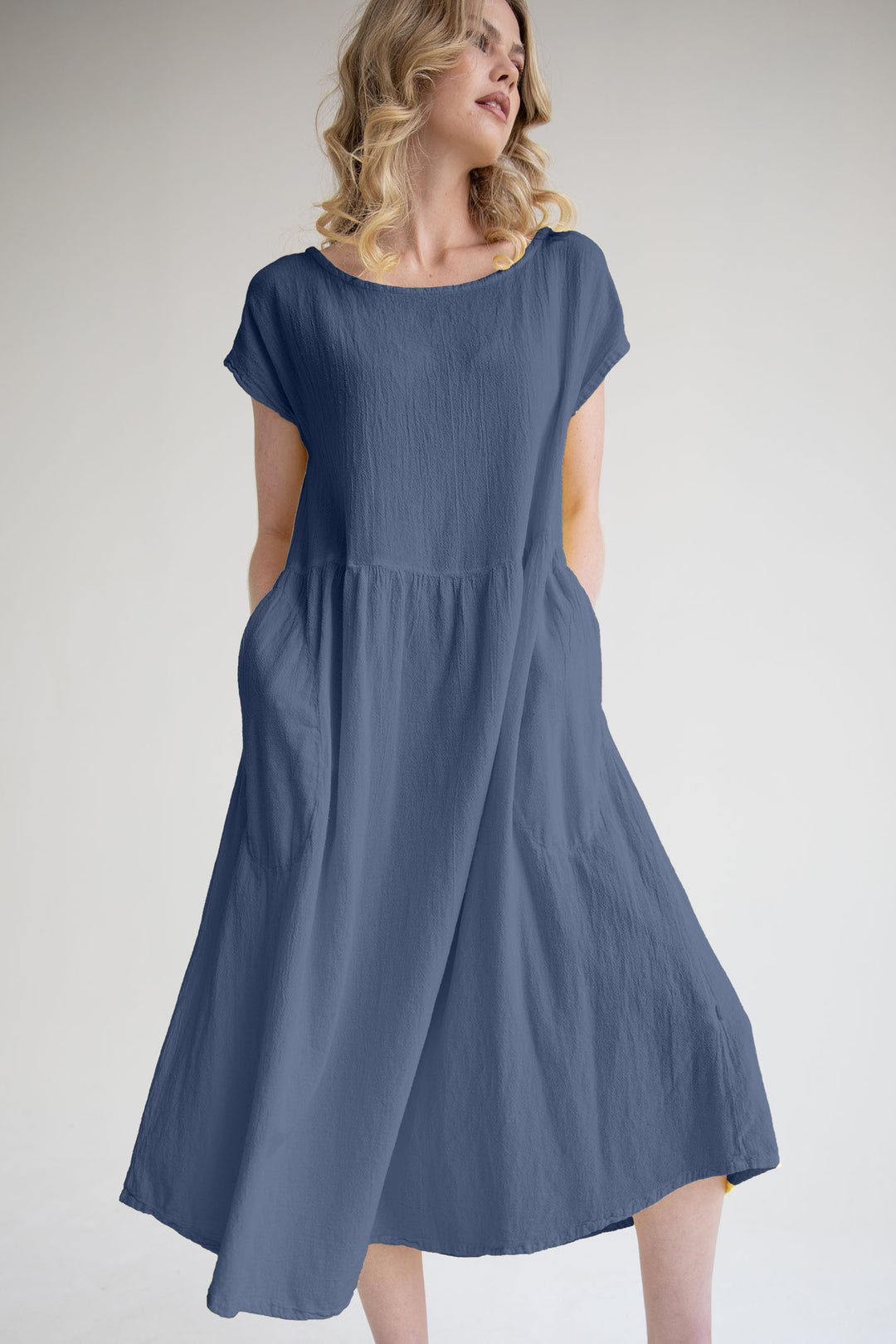 Onelife D625 Alba Neptune Blue Boat Neck Cap Sleeve Dress - Experience Boutique