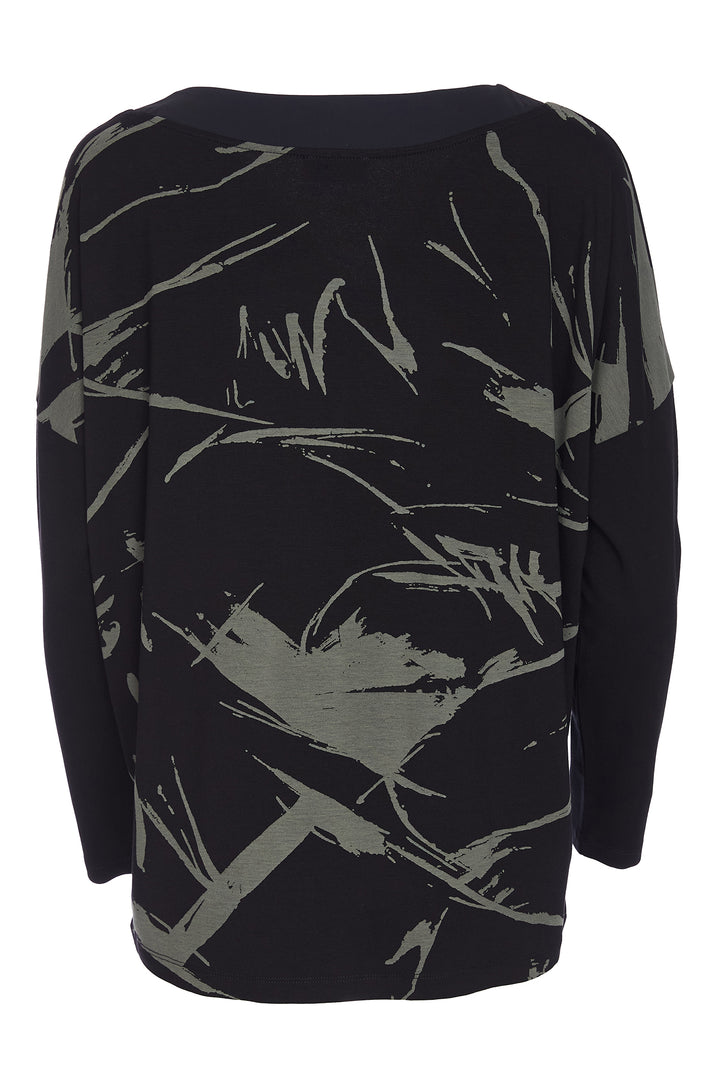 Ora ORW25103 599 Black Print V-Neck Relaxed Fit Top