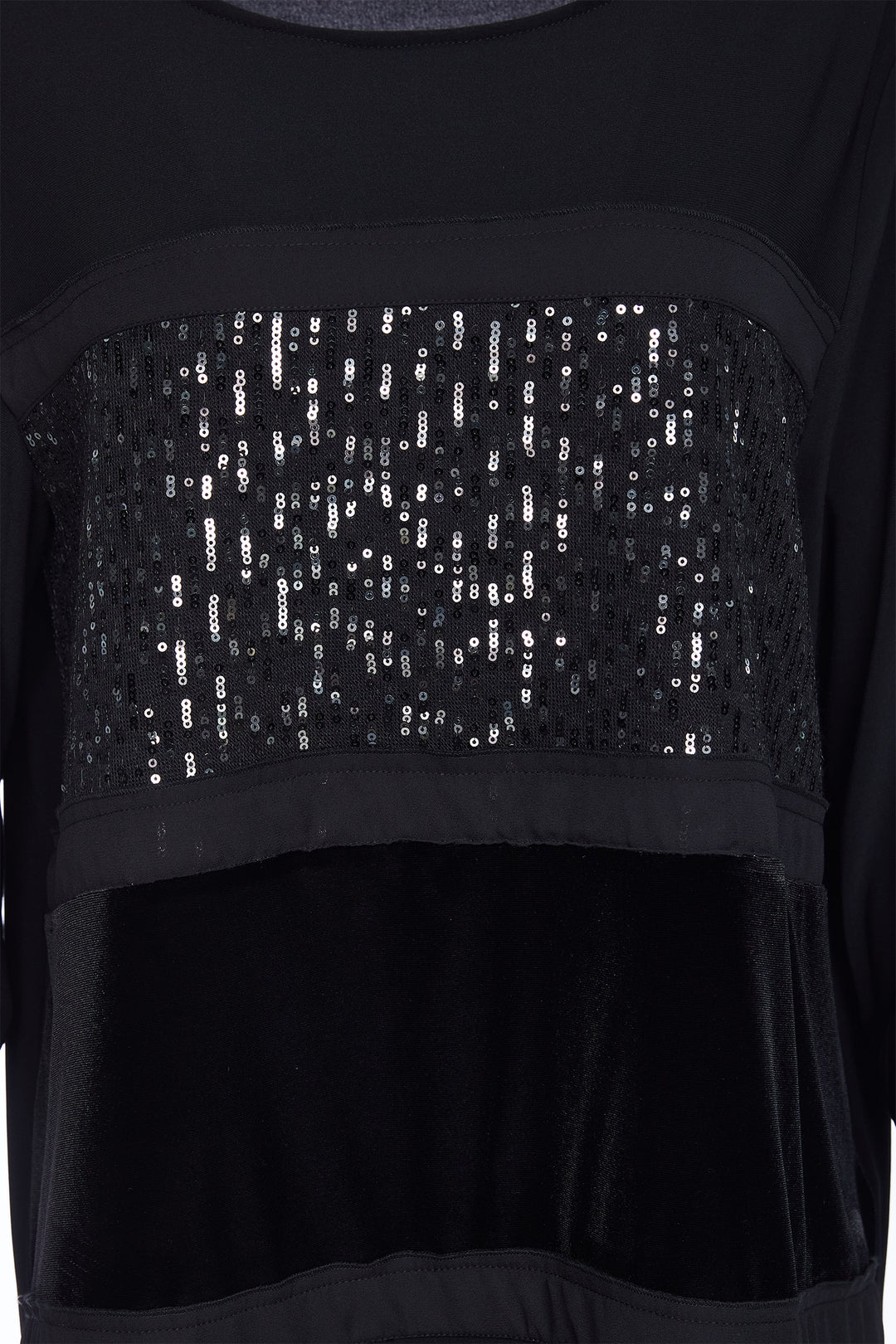 Black top with sequin detail on a plain background