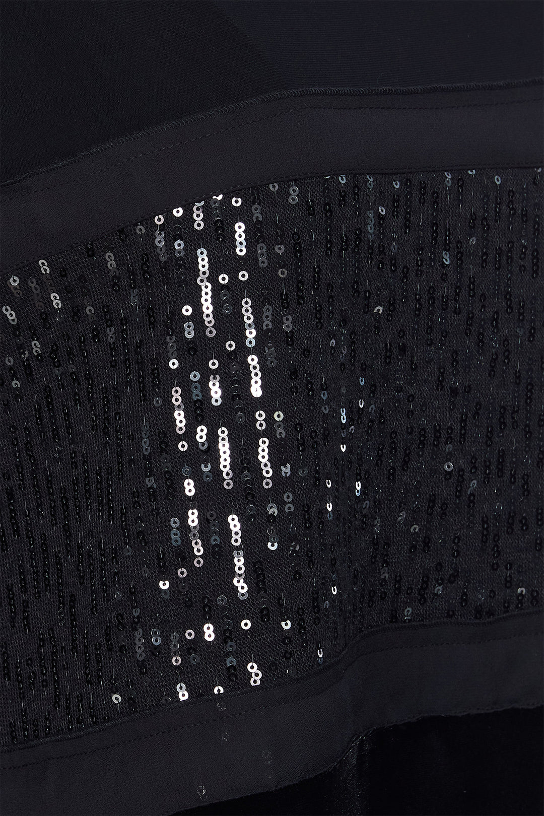 Black sequin fabric with 'Hobbs' branding on a dark background