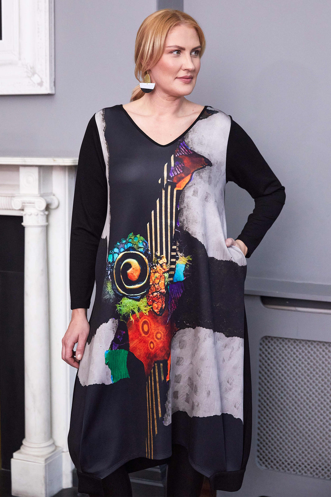 Ora ORW25142 942 Multicolour Abstract Print Long Sleeve Dress