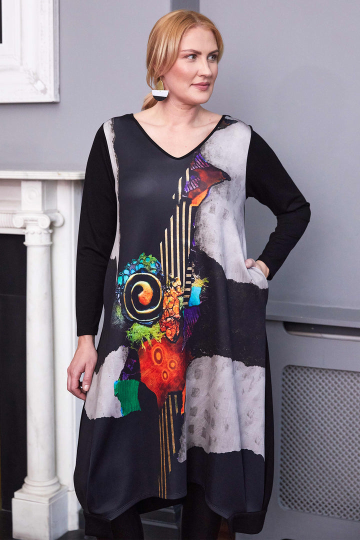 Ora ORW25142 942 Multicolour Abstract Print Long Sleeve Dress