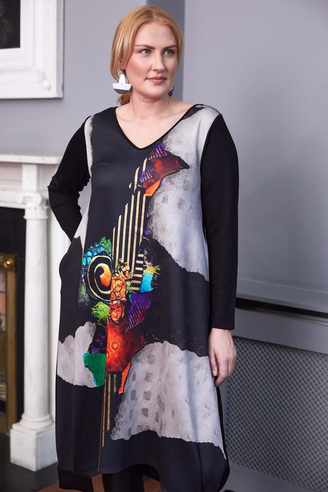 Ora ORW25142 942 Multicolour Abstract Print Long Sleeve Dress