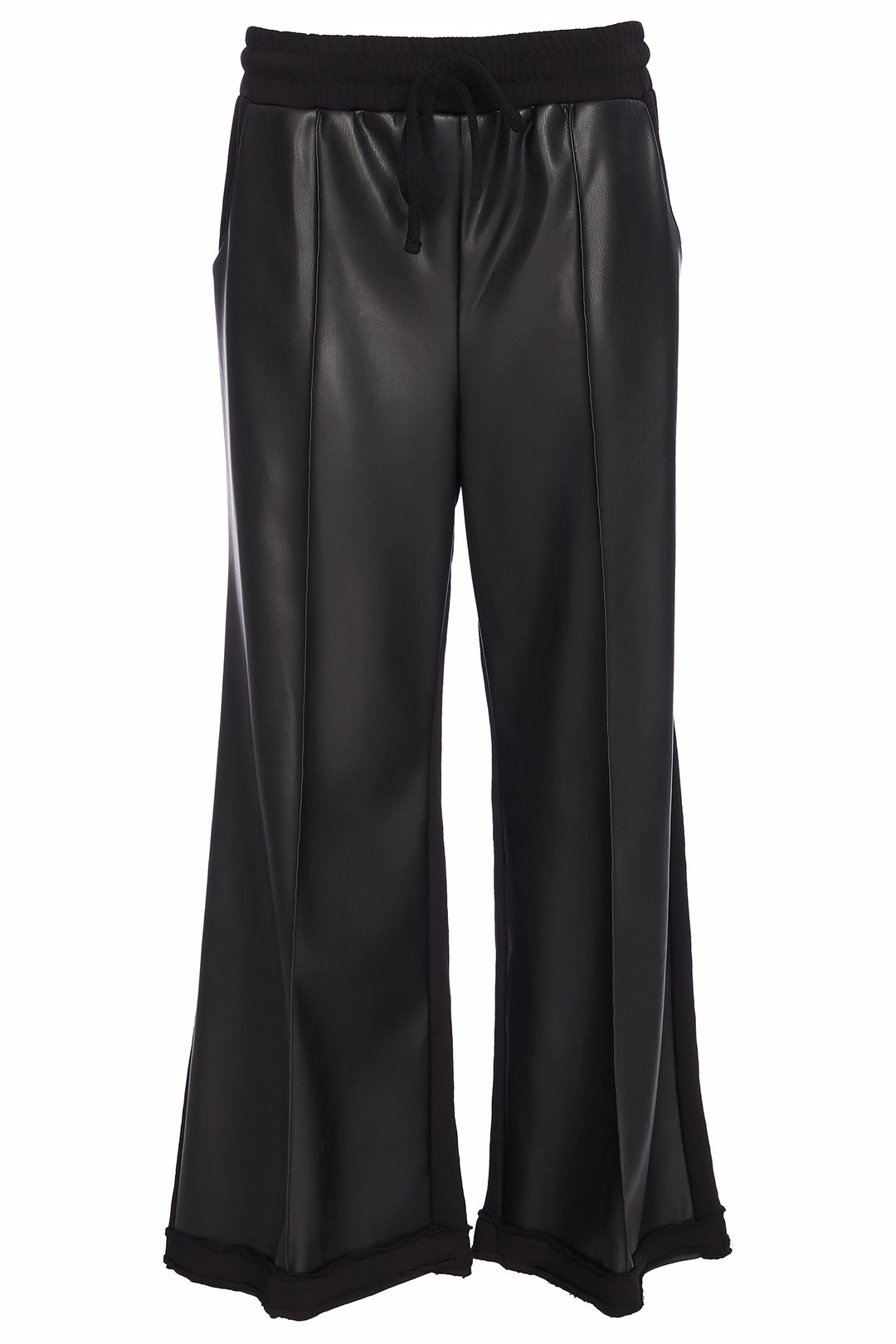 Black satin pants on a white background
