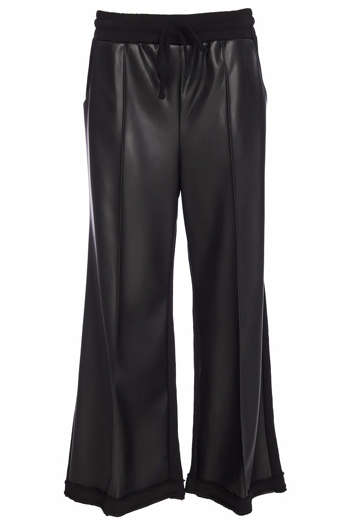 Black satin pants on a white background