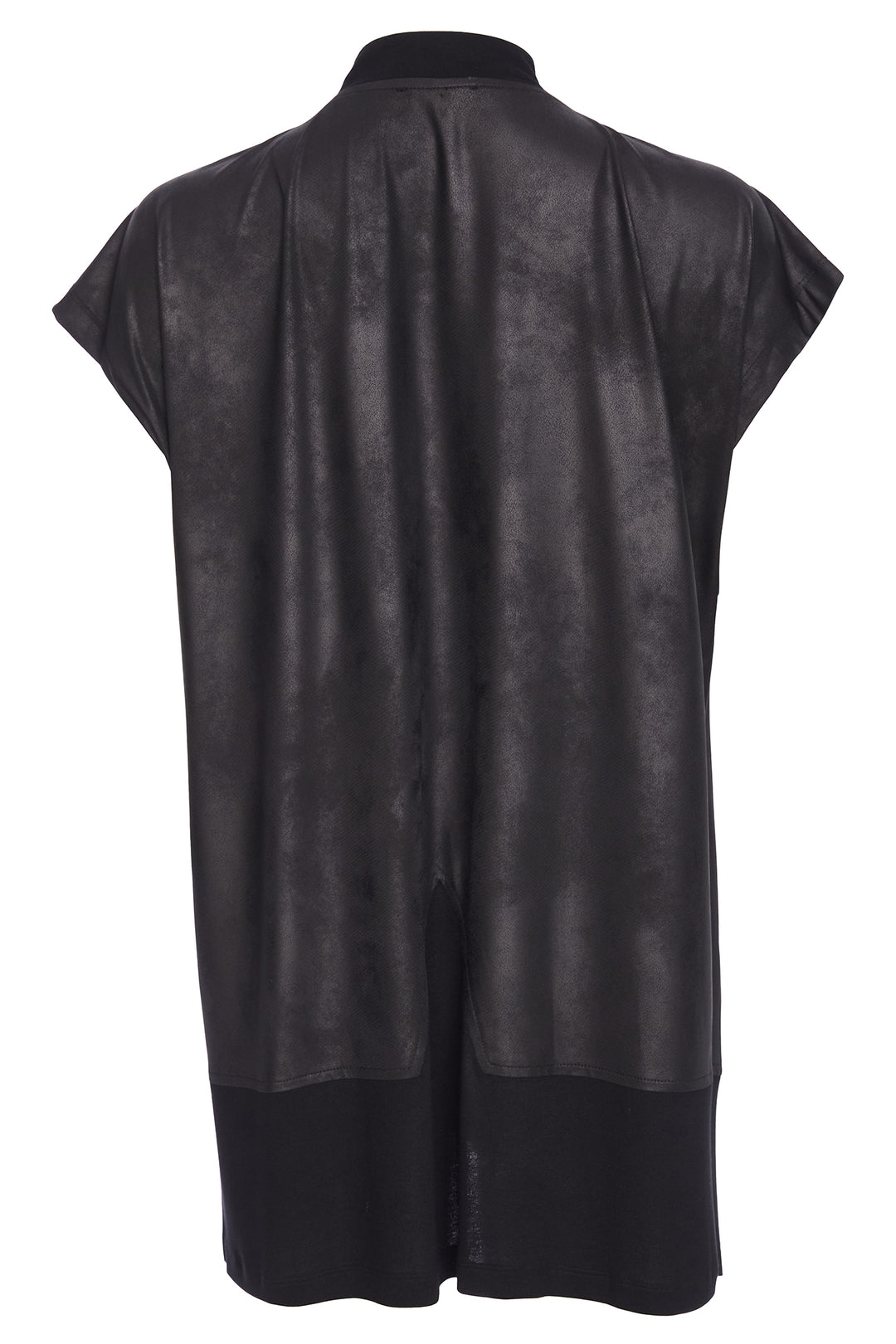 Black leather vest on a mannequin against a white background