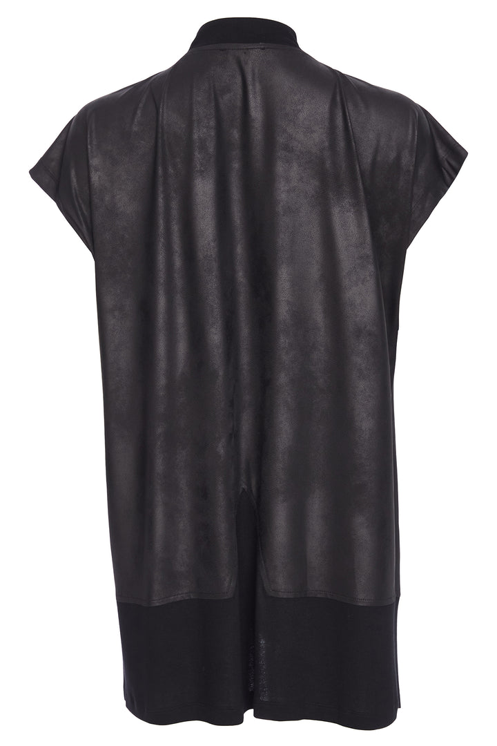 Black leather vest on a mannequin against a white background