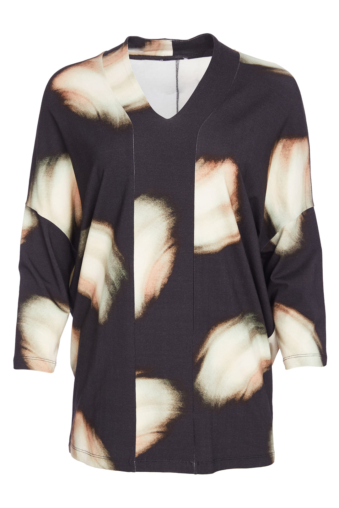 Black cardigan with abstract animal print on a white background