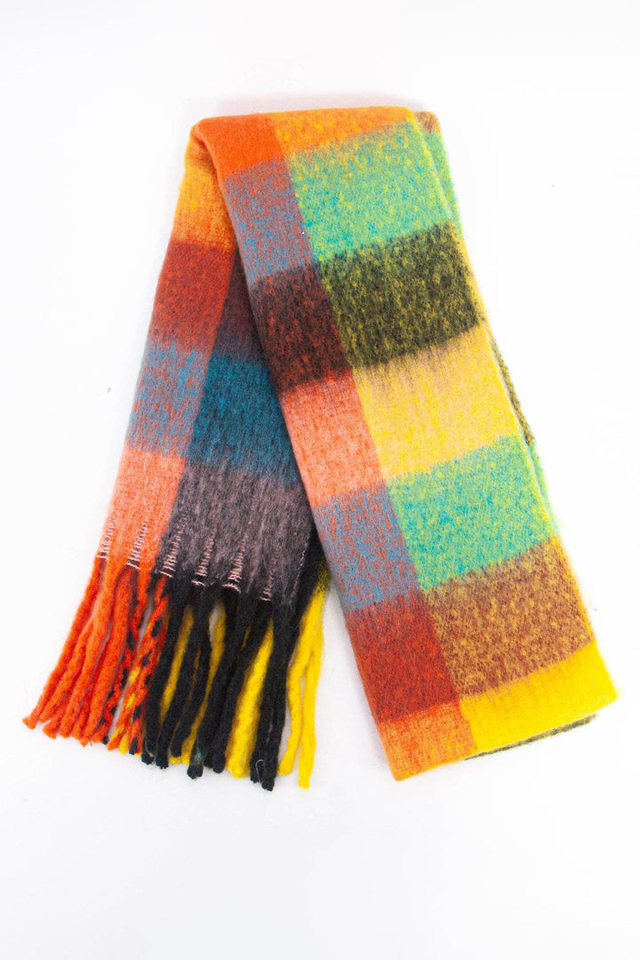 Orange Multi Square Colour Block Scarf