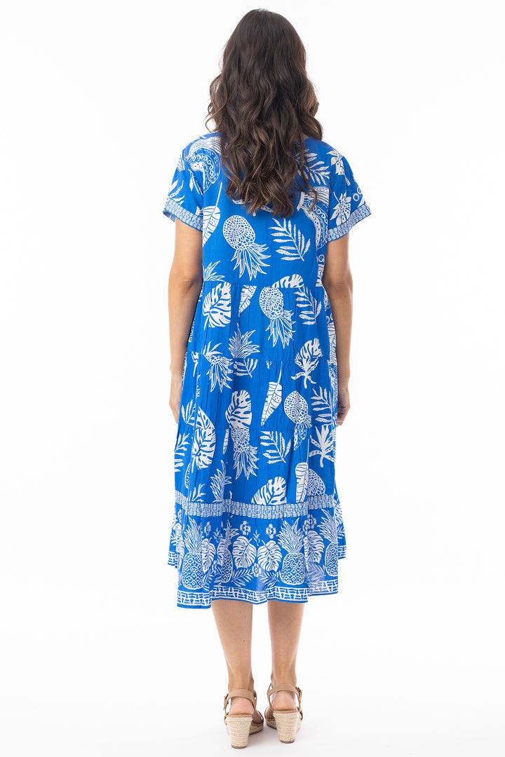 Orientique 10060 Blue Comodoro Print Short Sleeve Dress